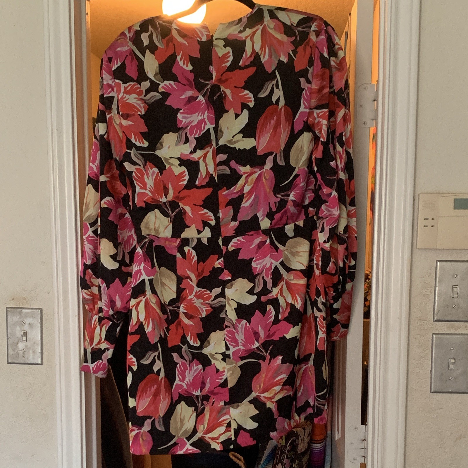 Marciano Los Angeles Floral V-Neck Long Sleeve A-Line Short Dress L Zip