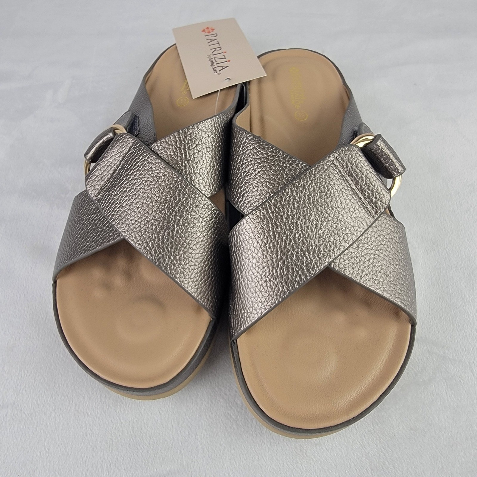 Patrizia by Spring Step Rutha Womens Pewter Silver Metallic Slide Sandals Sz 38