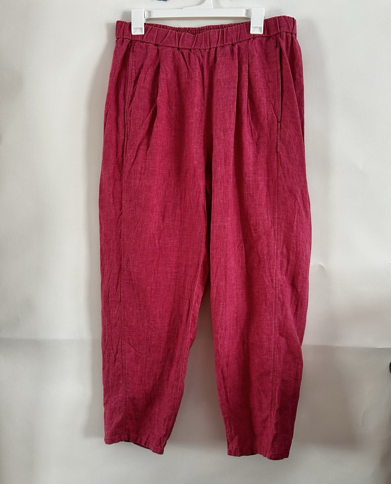 Eileen Fisher Organic Linen 2-Pc Set Boxy Top + Ankle Pants S/P Raspberry Berry