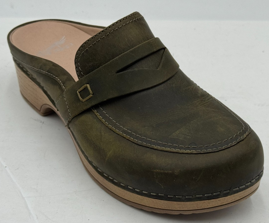 Dansko Bel Women’s Mule 8.5-9 Green Oiled Leather Wedge Slides Shoes