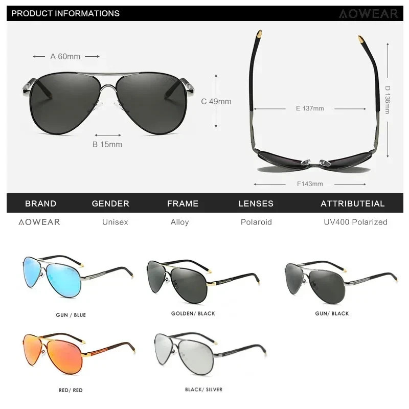 AOWEAR Men’s Aviation Sunglasses Men Polarized Mirror Sunglass for Man HD Drivin