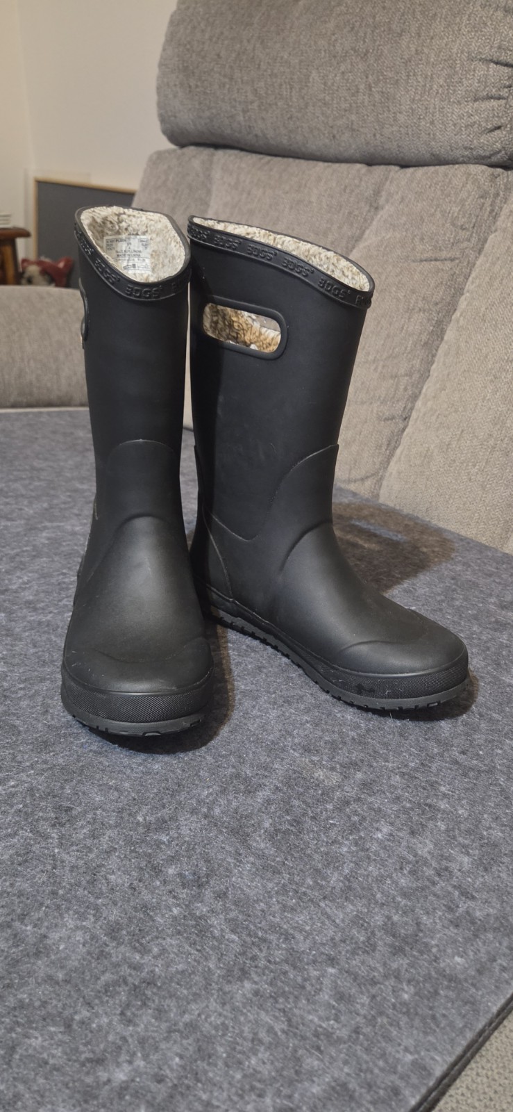 Bogs Rainboot Plush Kids Black Lined Pull-On Rain Boots US 4 EU 37
