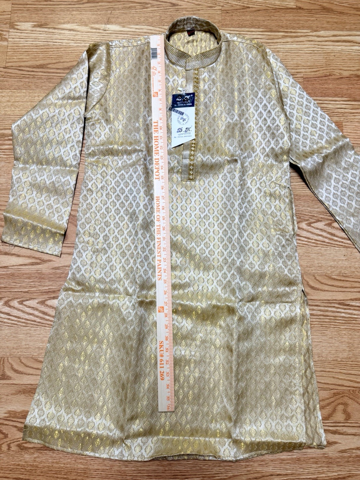 NWT Men’s Kurta PAJAMA SET SZ 40 M/L GOLDEN BROCADE Sherwani India-USA seller