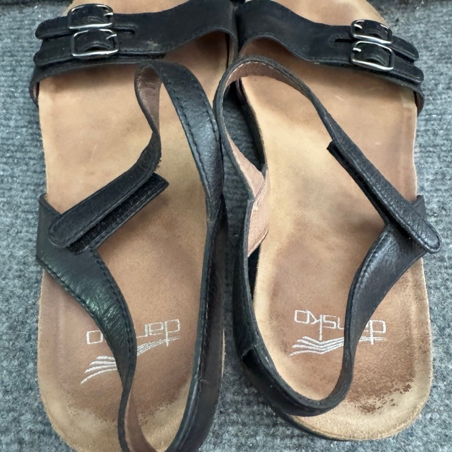 Dansko Rebekah Black Leather Buckle Ankle Strap Sandals Womens Size 38
