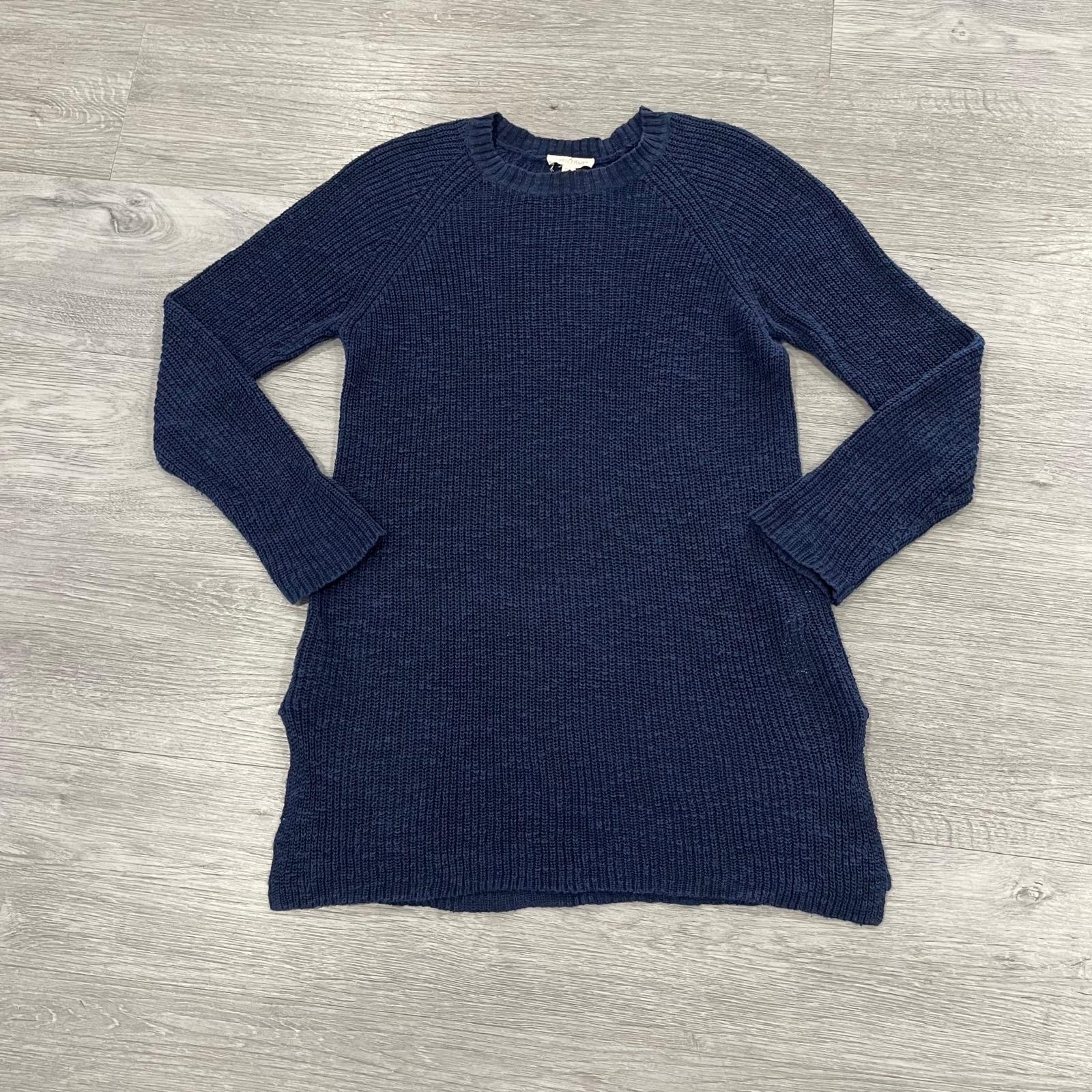 Eileen Fisher Indigo Blue Organic Linen Cotton Slub Tunic Sweater Top Women’s XS