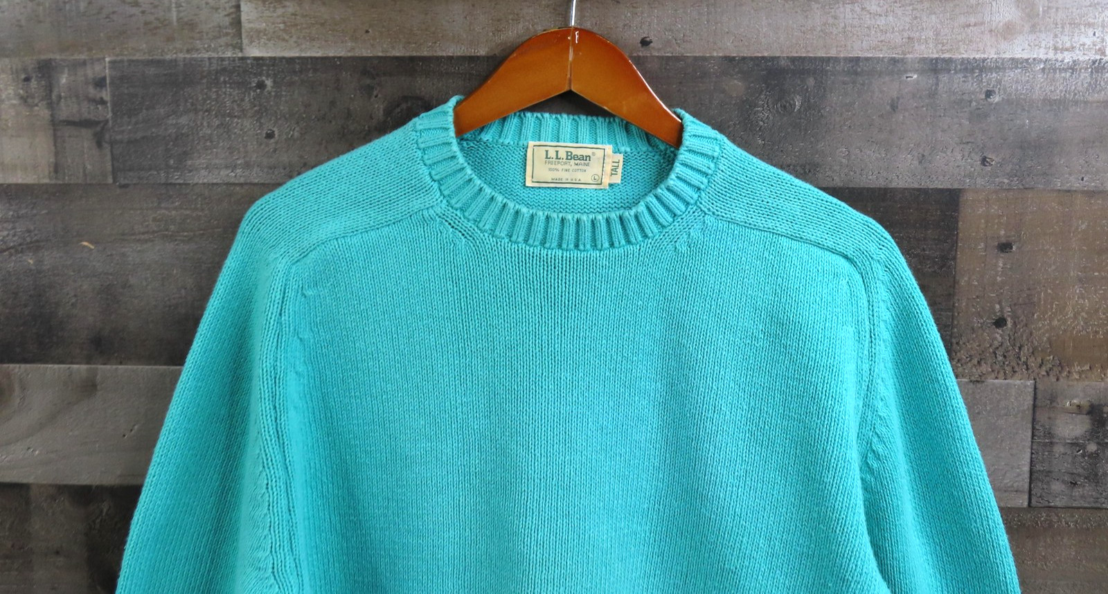 LL Bean Sweater Mens Large Tall Blue Cotton Fisherman Crewneck Knit Pullover USA