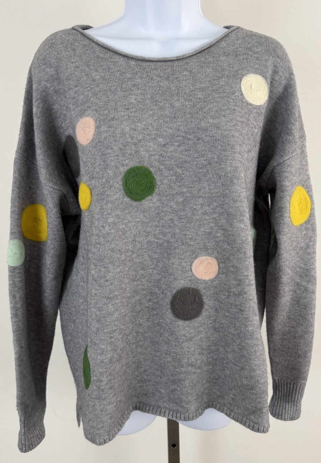 PATRIZIA LUCA Milano Heather Gray W/ Multicolor Dot Pullover Sweater Sz M