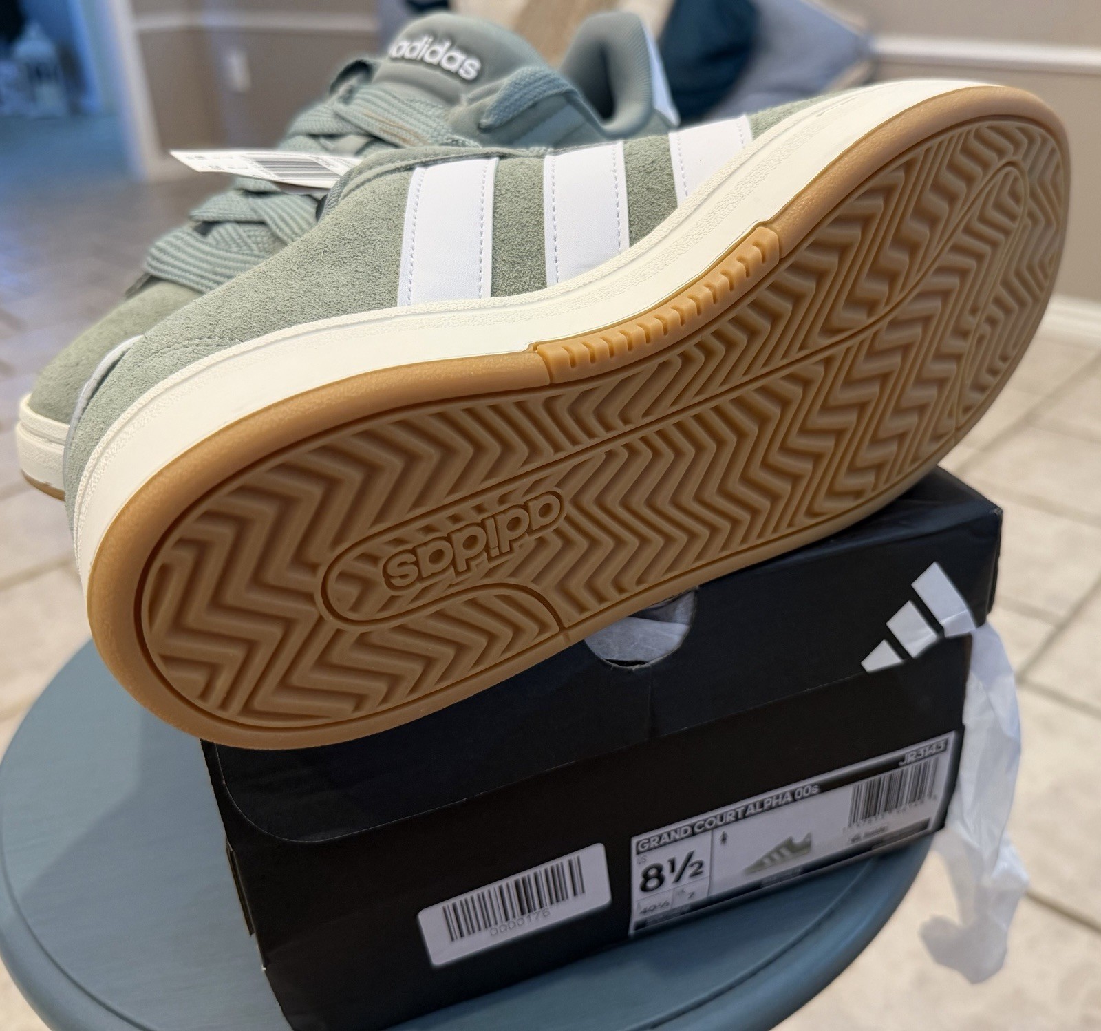 Adidas Grand Court Alpha 00’s 8.5W Sage Green Cloudfoam Low Top Lace-Up Suede