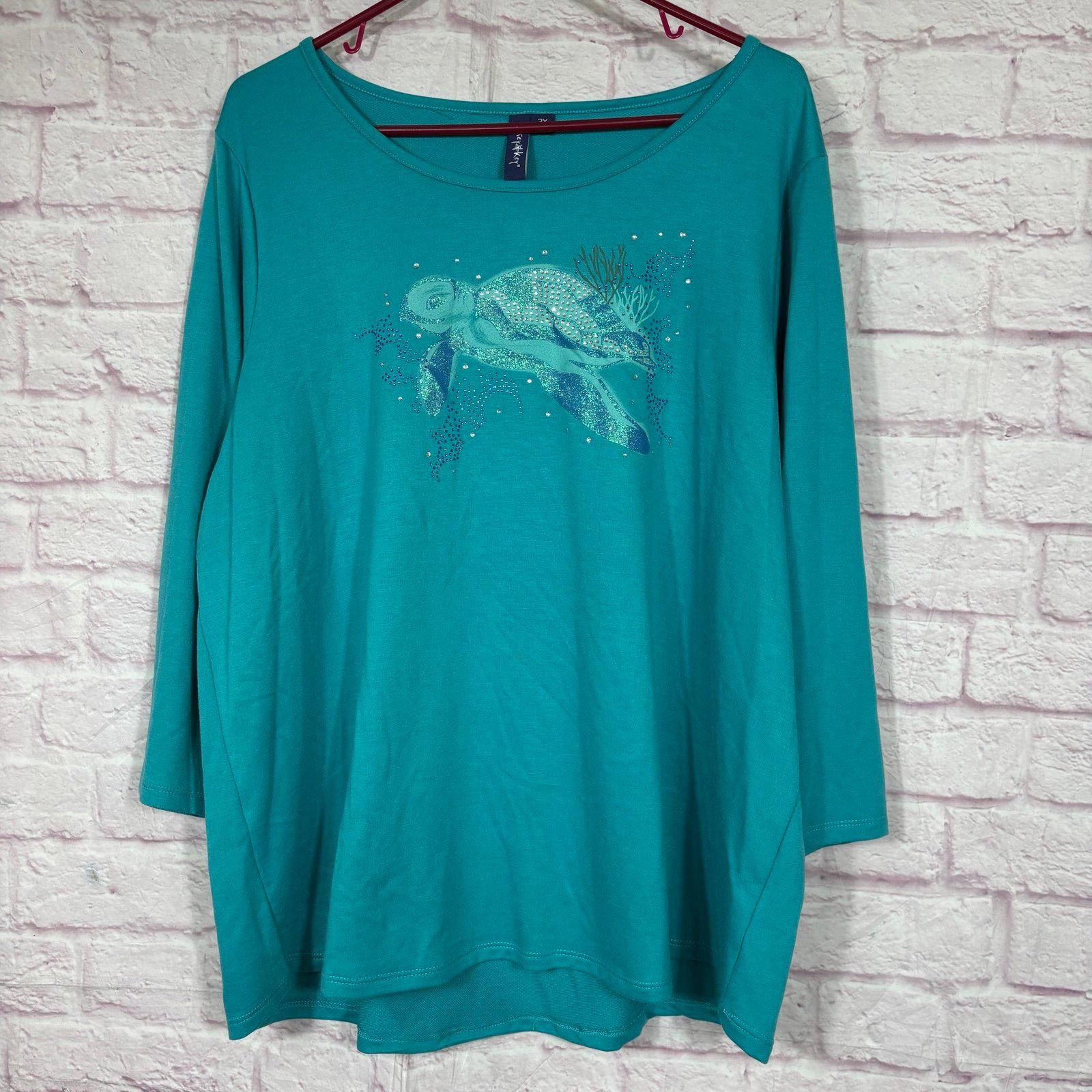 Casey Key Women’s Turquoise Sea Turtle Graphic Shirt 2X NWT