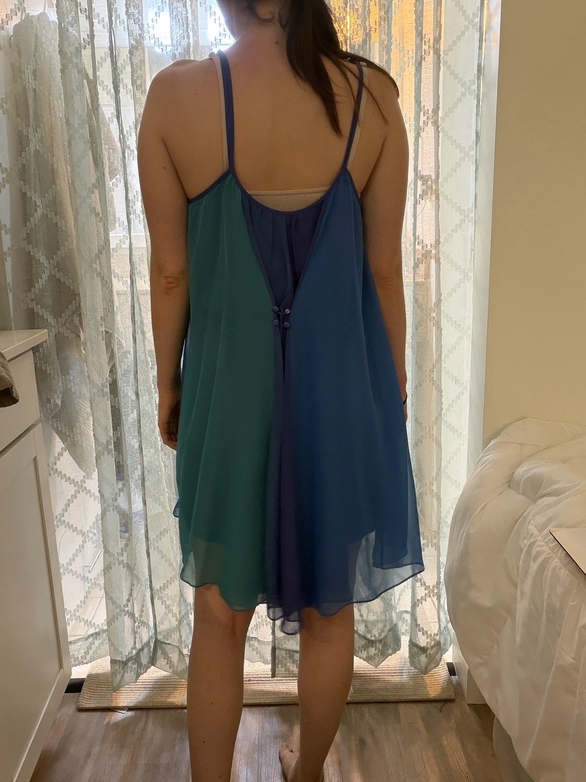 Free People Gauze Tent Dress Large Festival Dance Circus Fairy Blue Green Purple
