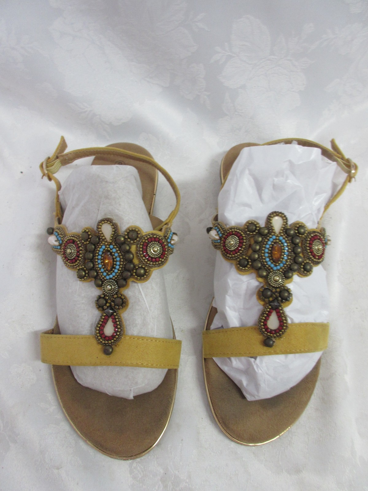 PATRIZIA Open Toe Jeweled Flat Sling Back Sandals, Size 40 or 9 US , VGC!