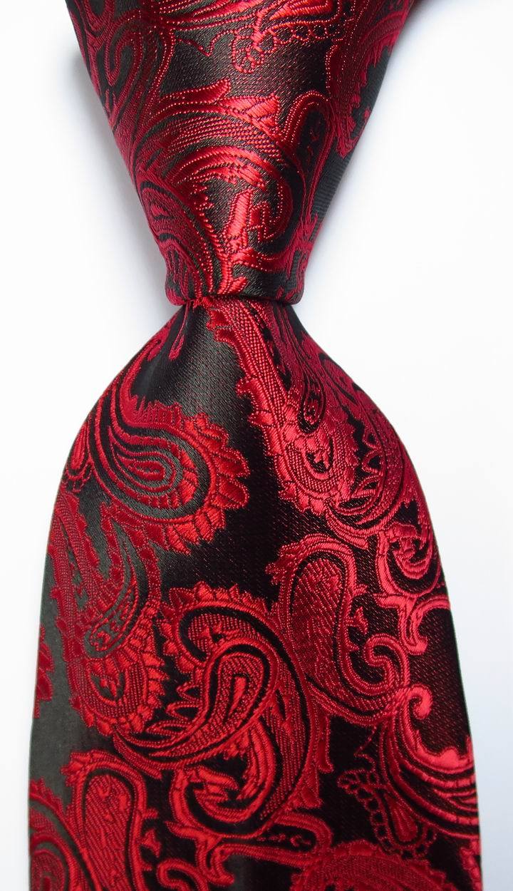 New Classic Paisley Red Black JACQUARD WOVEN 100% Silk Men’s Tie Necktie
