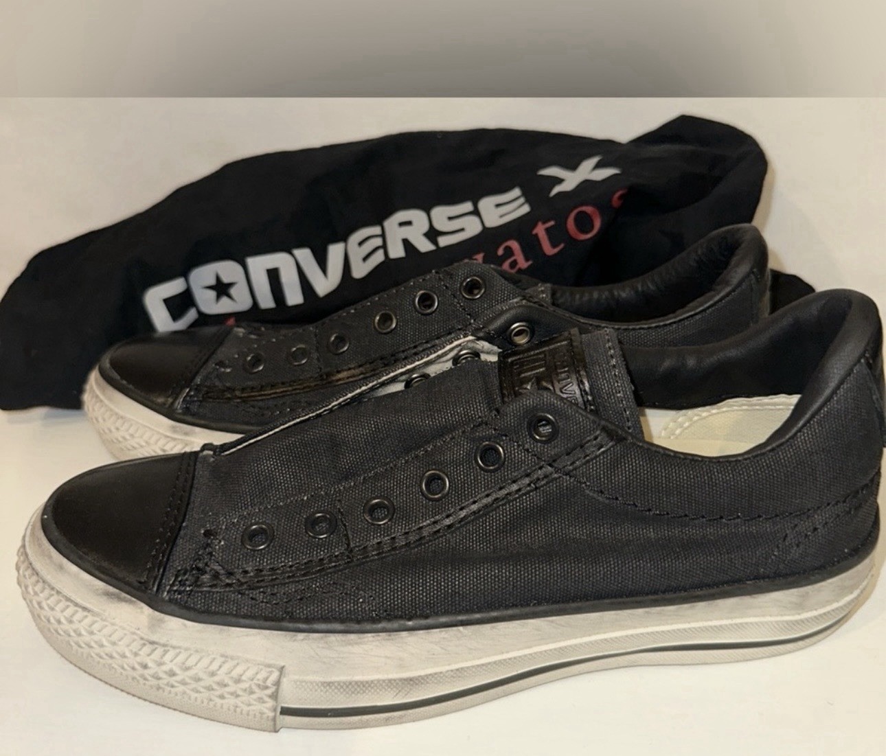 New Converse John Varvatos slip-on distressed black sneakers shoes Men 4 Women 6