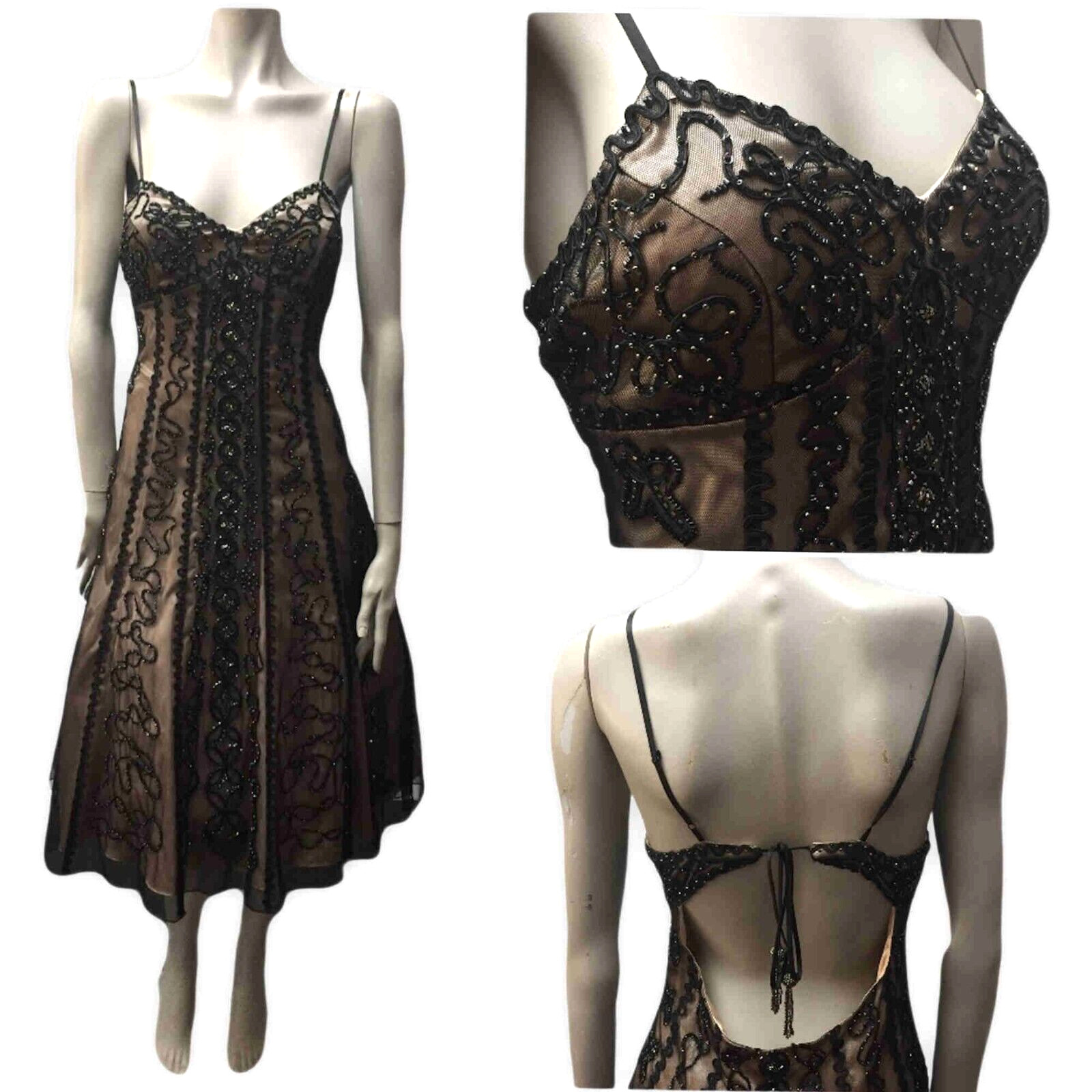SAGAIE Dress Size 10/12 T4 French Retro 20s 30s Beadwork Deco Gatsby Vtg 90s Y2K