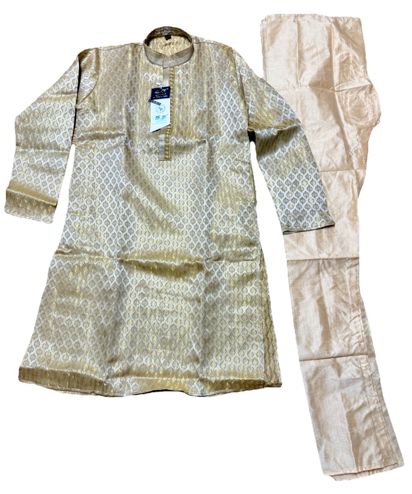 NWT Men’s Kurta PAJAMA SET SZ 40 M/L GOLDEN BROCADE Sherwani India-USA seller