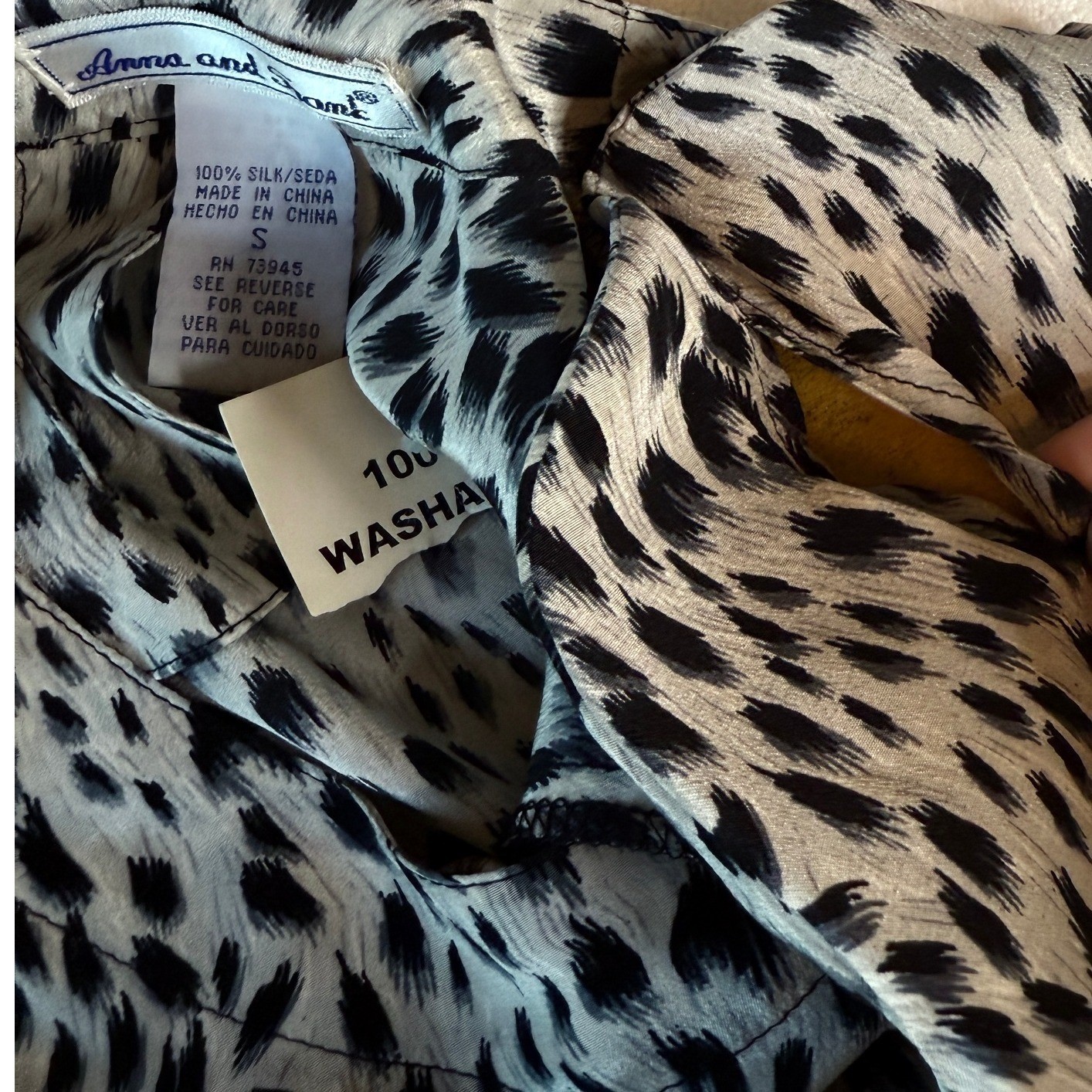 Anna and Frank Vintage Silk Animal Print Blouse Shoulder Pads NWT Black