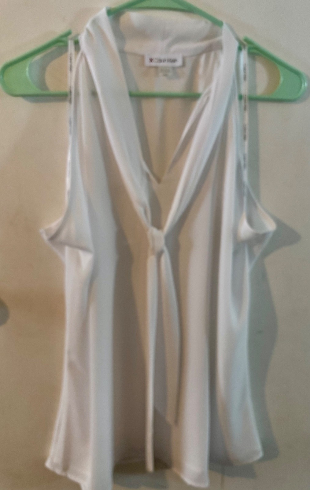 Calvin Klein Womens Top Large White Blouse Halter Tie Neck V Neck Sheer NWOT