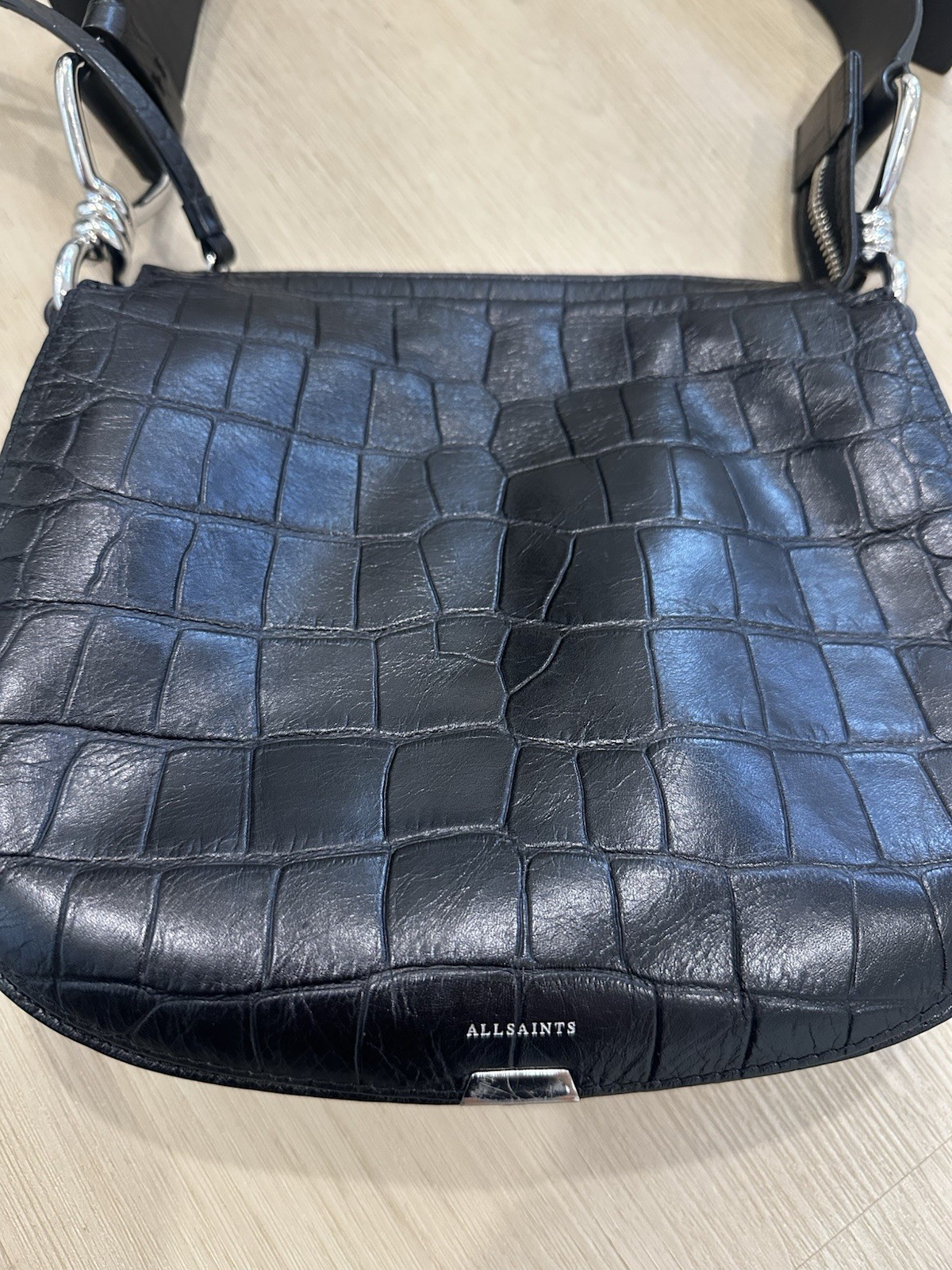 All Saints Black Leather Crossbody Shoulder Bag