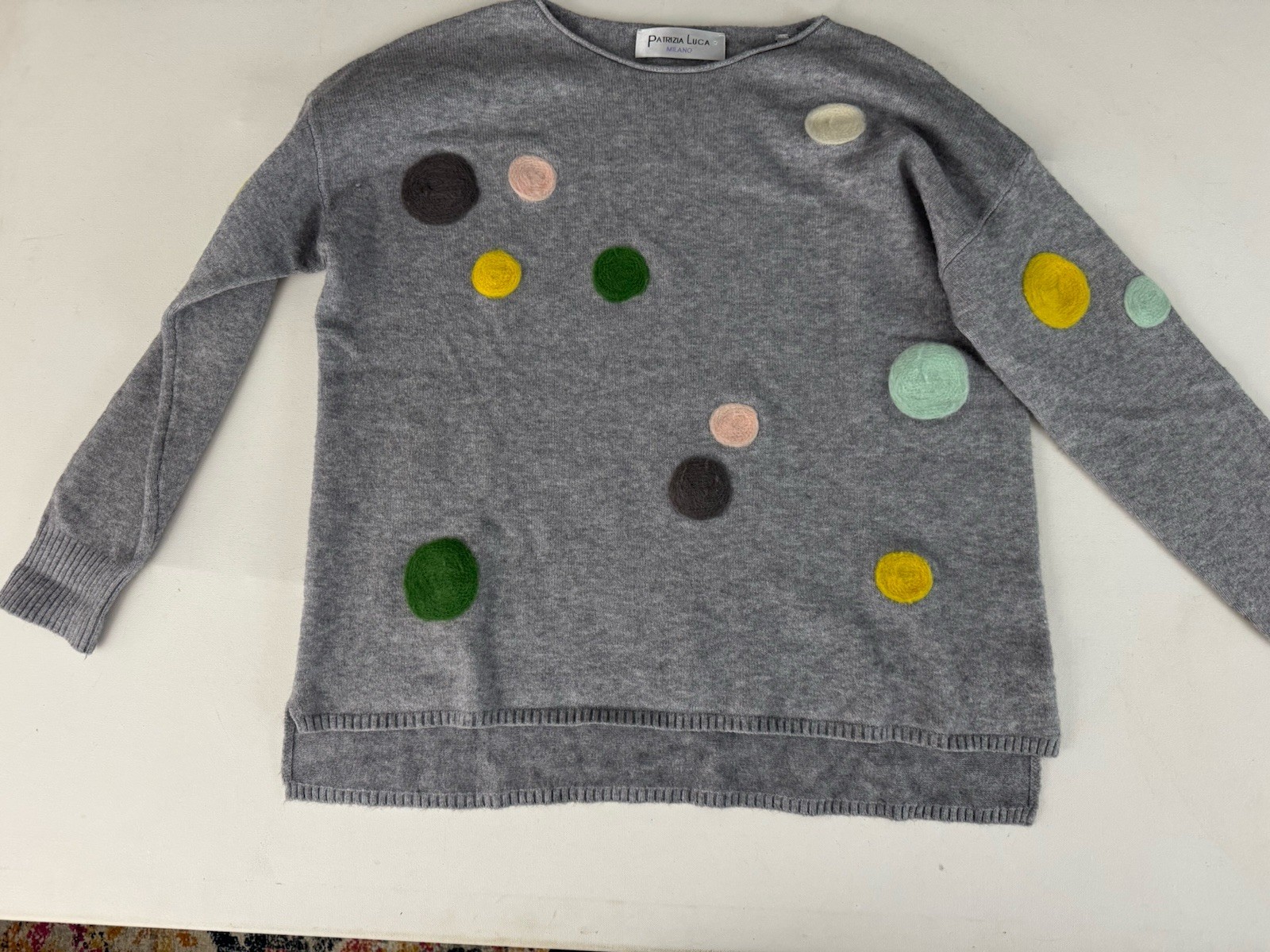 PATRIZIA LUCA Milano Heather Gray W/ Multicolor Dot Pullover Sweater Sz M