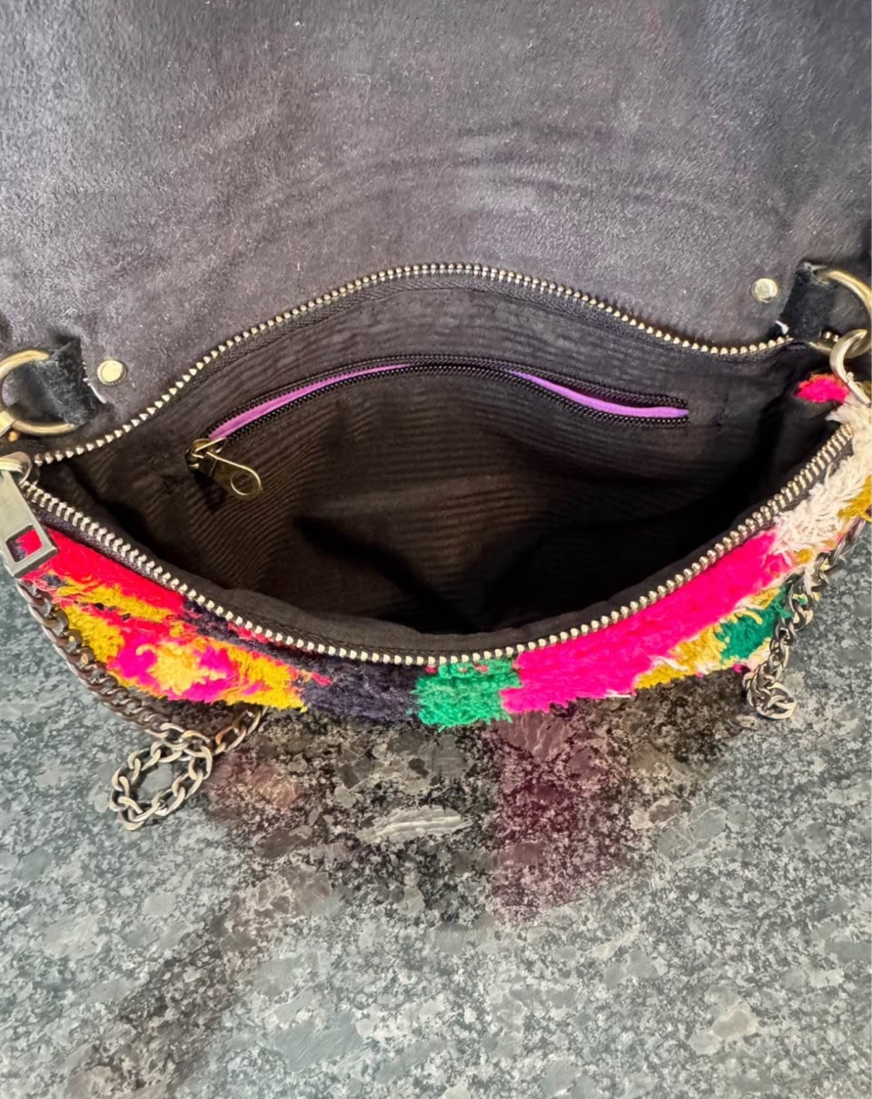 Moroccan Berber Rug Bag 10″ Colorful Shaggy Tufted Crossbody Purse