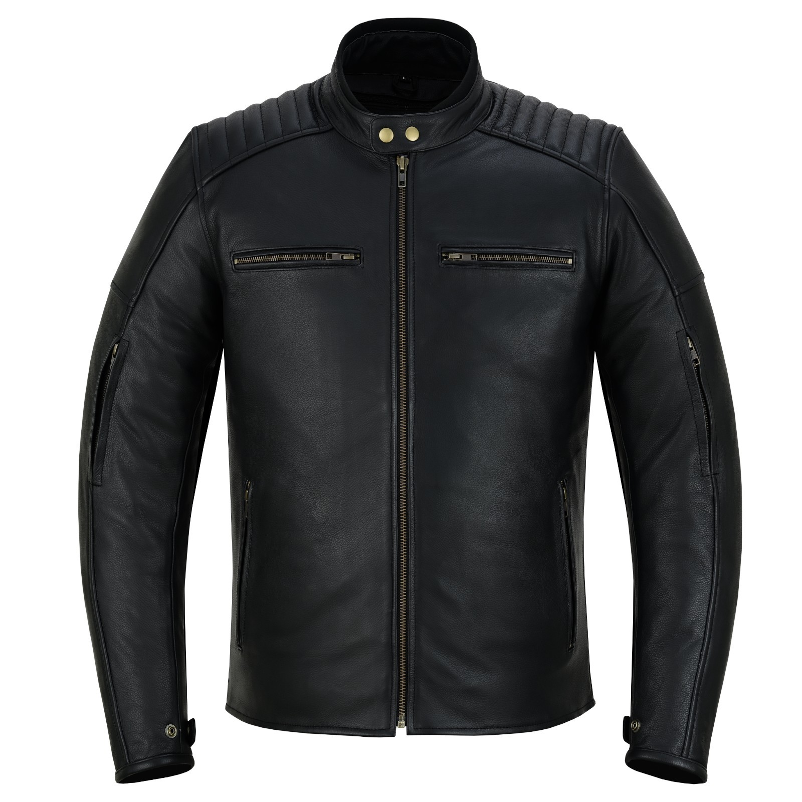 Motorcycle Jacket, Distressed Cowhide Leather, Warm Lining Front zipper