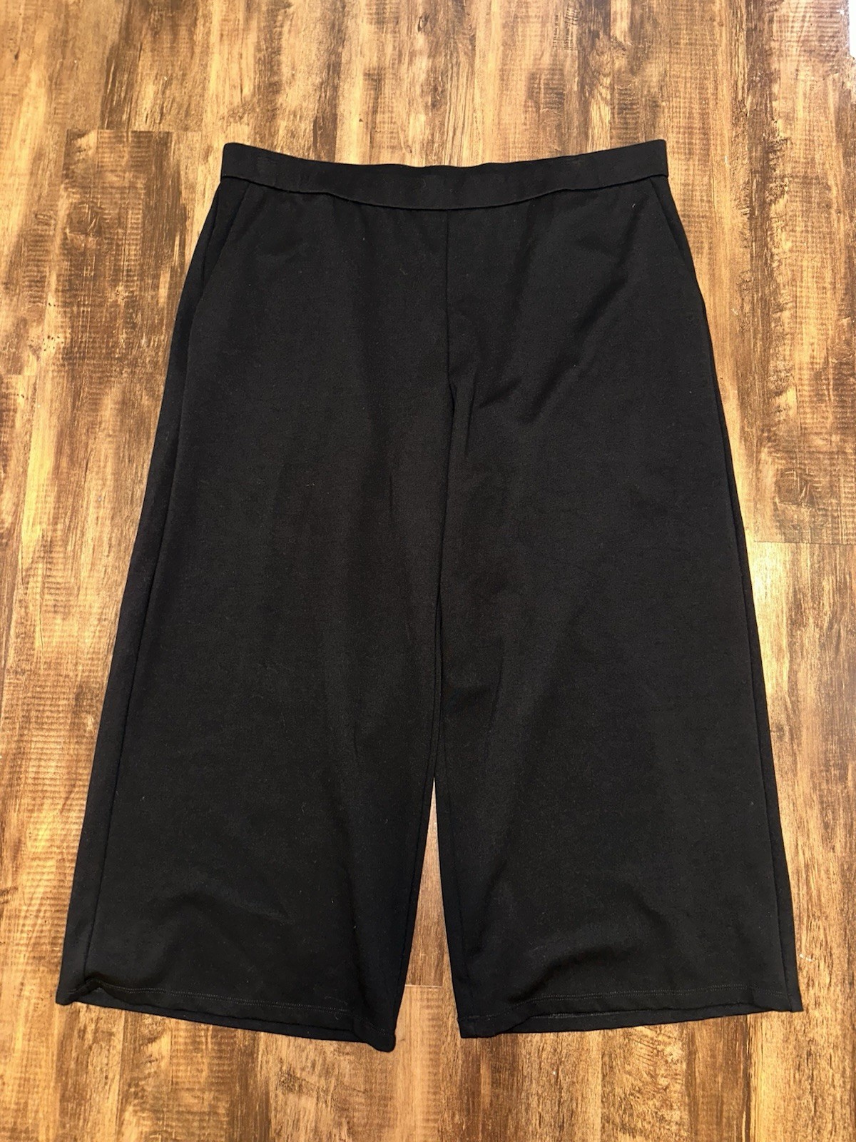 Eileen Fisher Women’s Black Pull-On Wide-Leg Cropped Pants XL Stretch Nylon