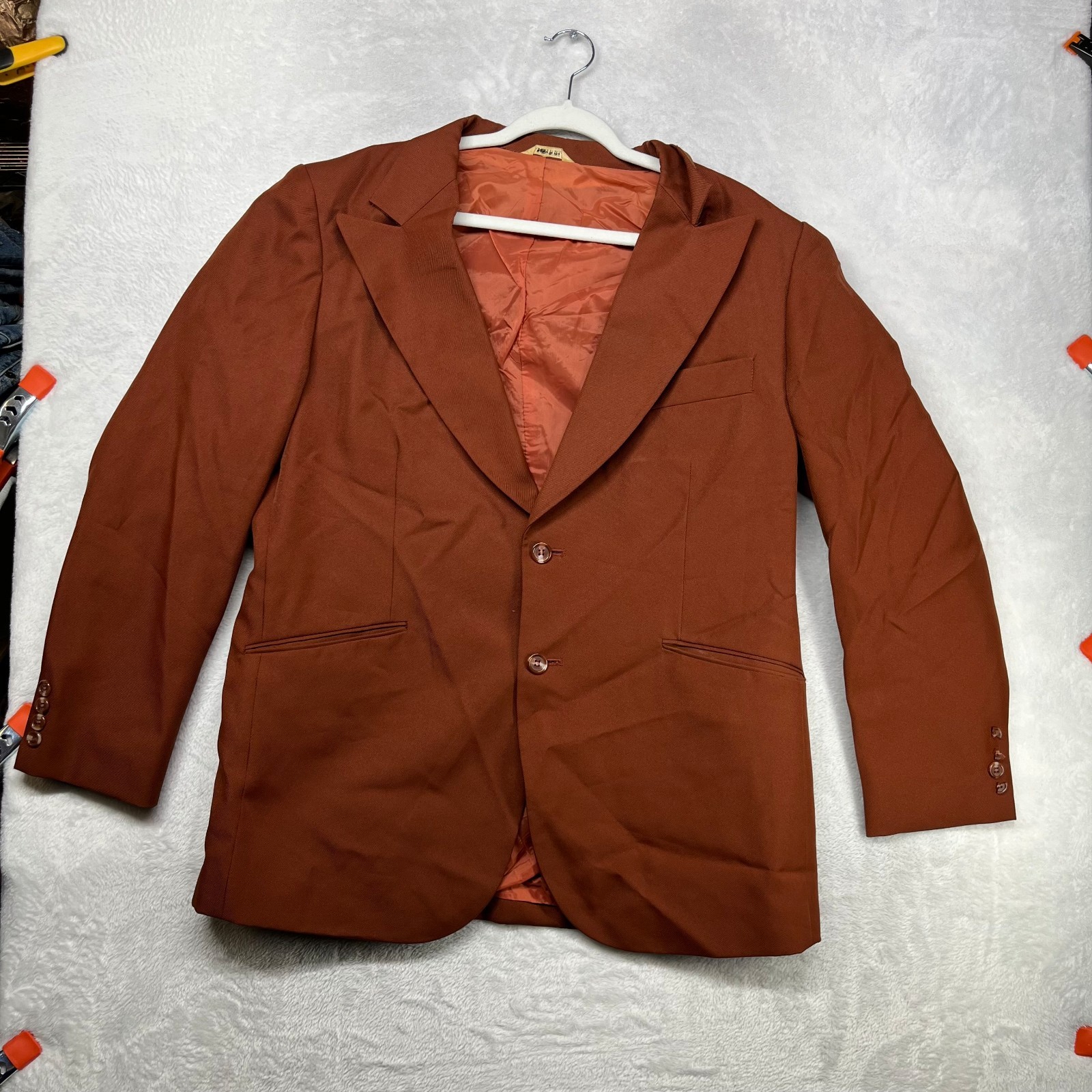 Vintage Men’s Blazer Burnt Orange Notch Lapel Classic Formal Two-Button Jacket