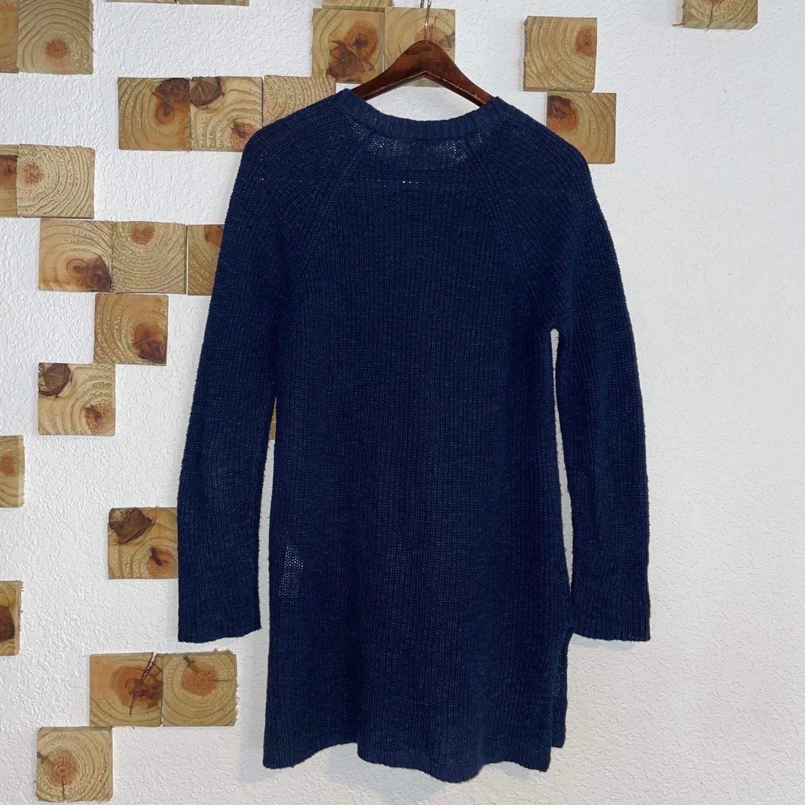 Eileen Fisher Indigo Blue Organic Linen Cotton Slub Tunic Sweater Top Women’s XS