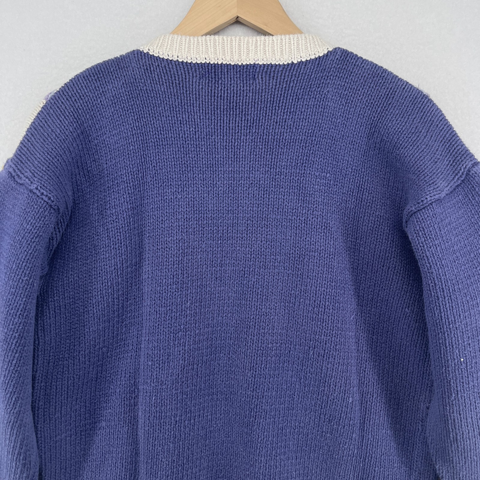 JENNIFER REED Sweater S Cottagecore Floral 80s Handknit Ramie Cotton Blue HK VTG