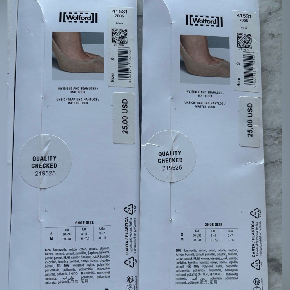 NEW Wolford Cotton Footsies Socks – 3 pair. One in Sisel and two in Black. Sz S