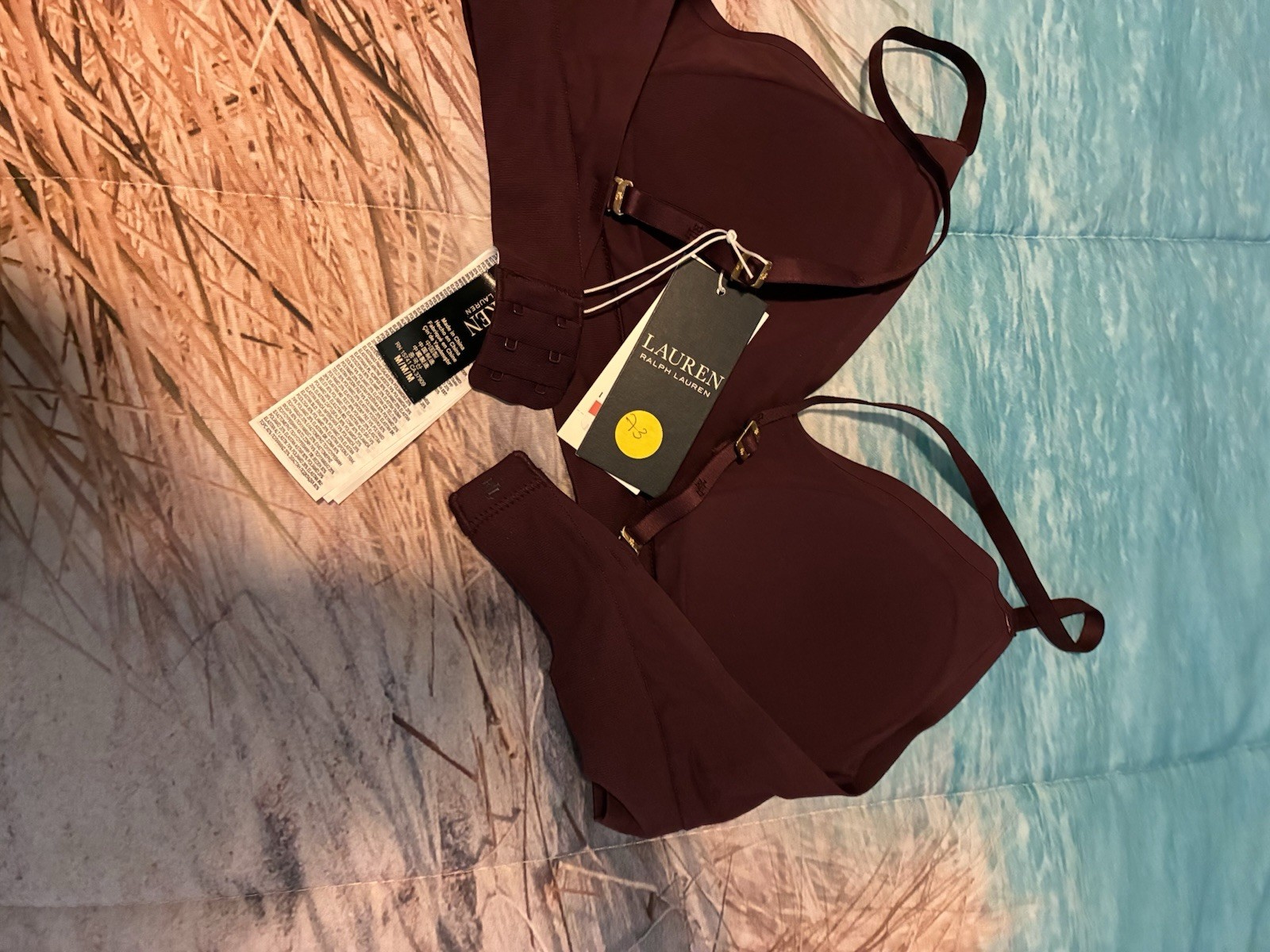 Lauren Ralph Lauren Burgundy Underwired T-Shirt Bra, Size M, Adjustable Straps