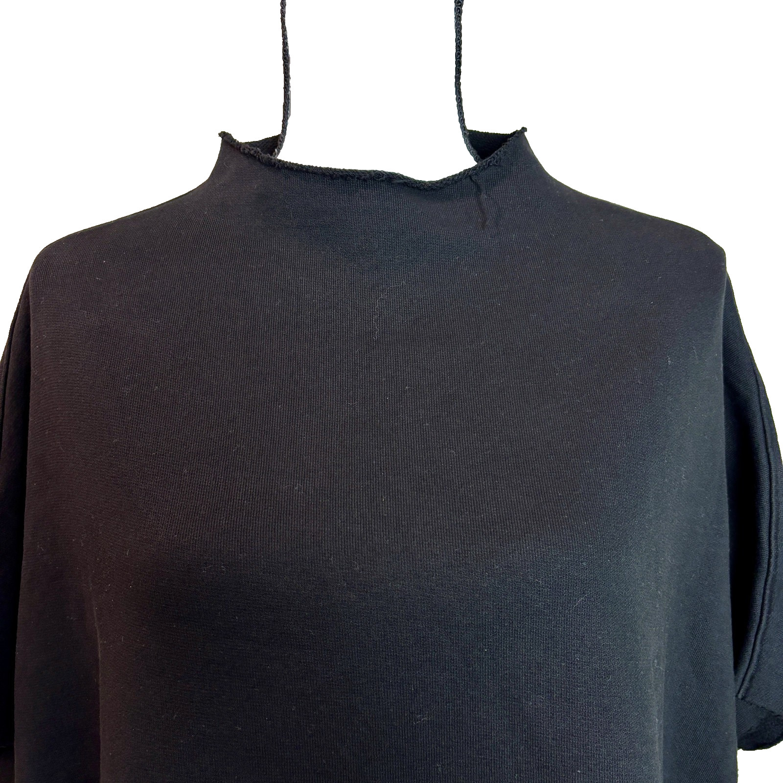 FRANK & EILEEN Audrey Funnel CAPELET Neck RAW HEM SWEATSHIRT BLACK OS Boxy