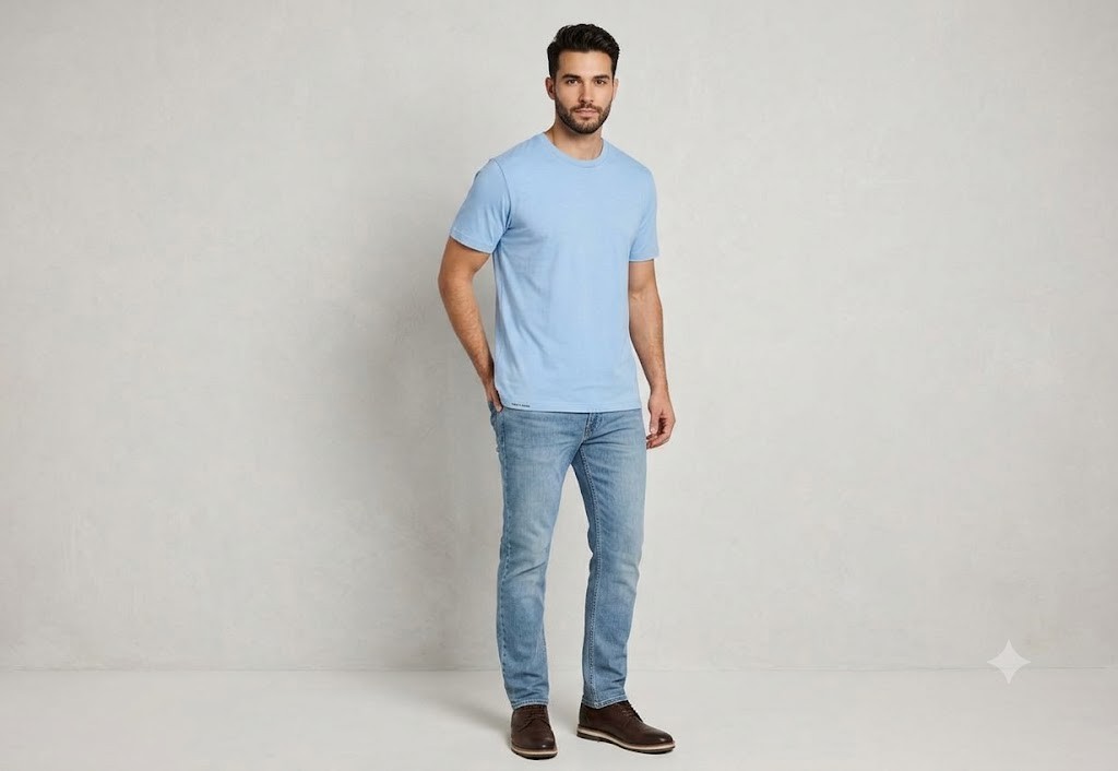 Royal Avalon Mens Bamboo Cotton Blend Crewneck T-Shirt Light Blue Large