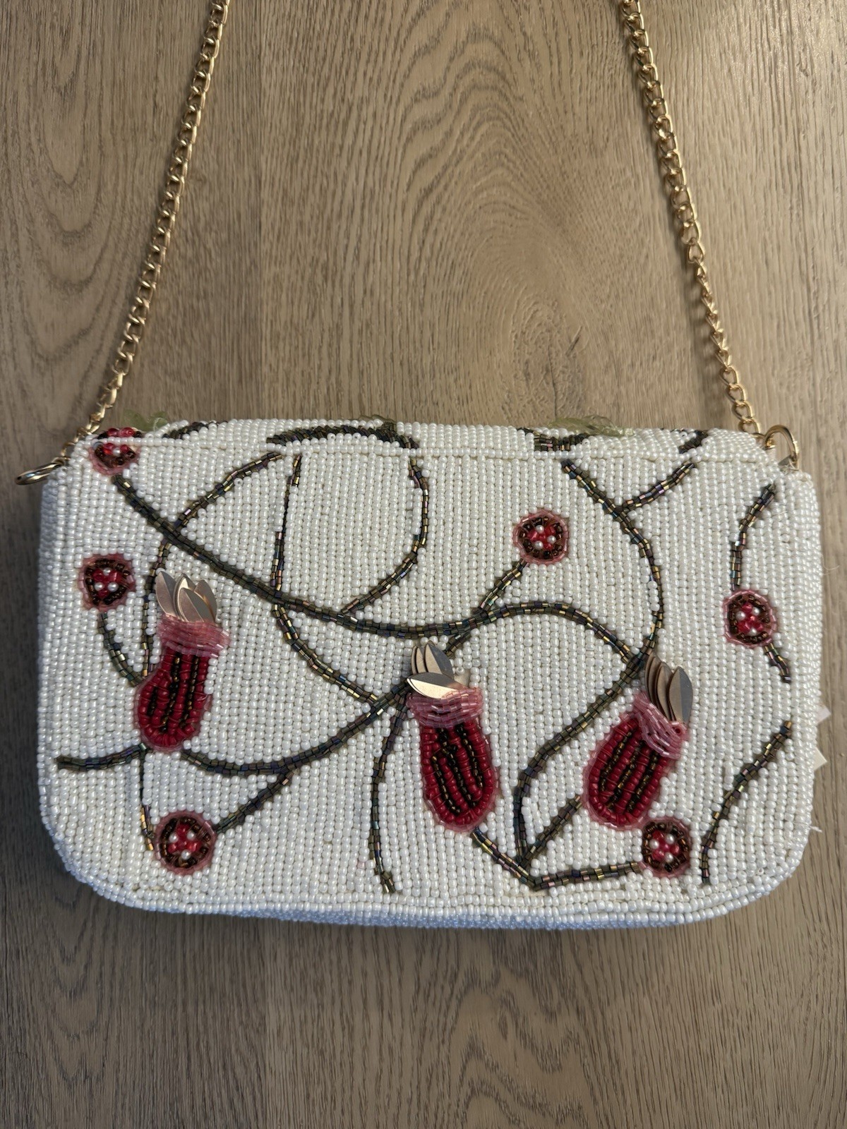 New Viral Tiktok Hummingbird Handmade Ivory Beaded Sequin Floral Shoulder Bag