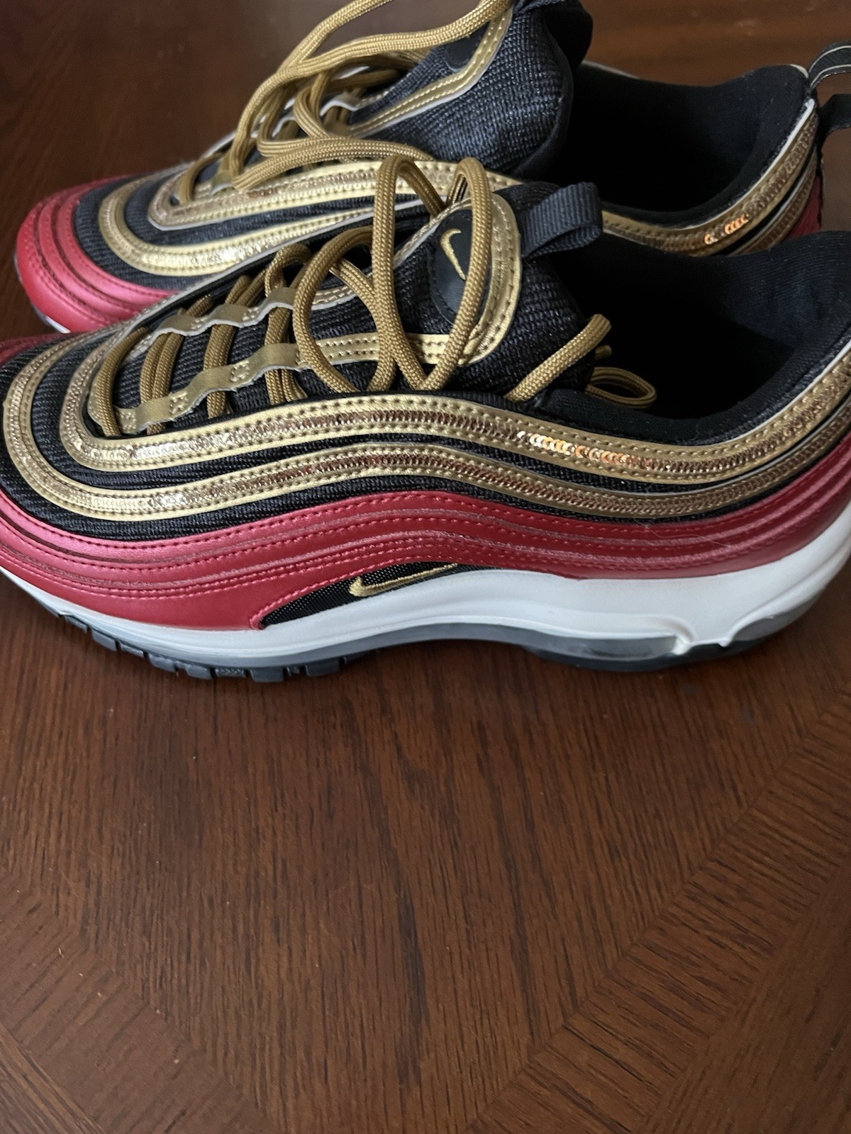 Nike Air Max 97 Gold Sequin Black/Gold/Red Colorblock Low Top Lace Up CT1148-600