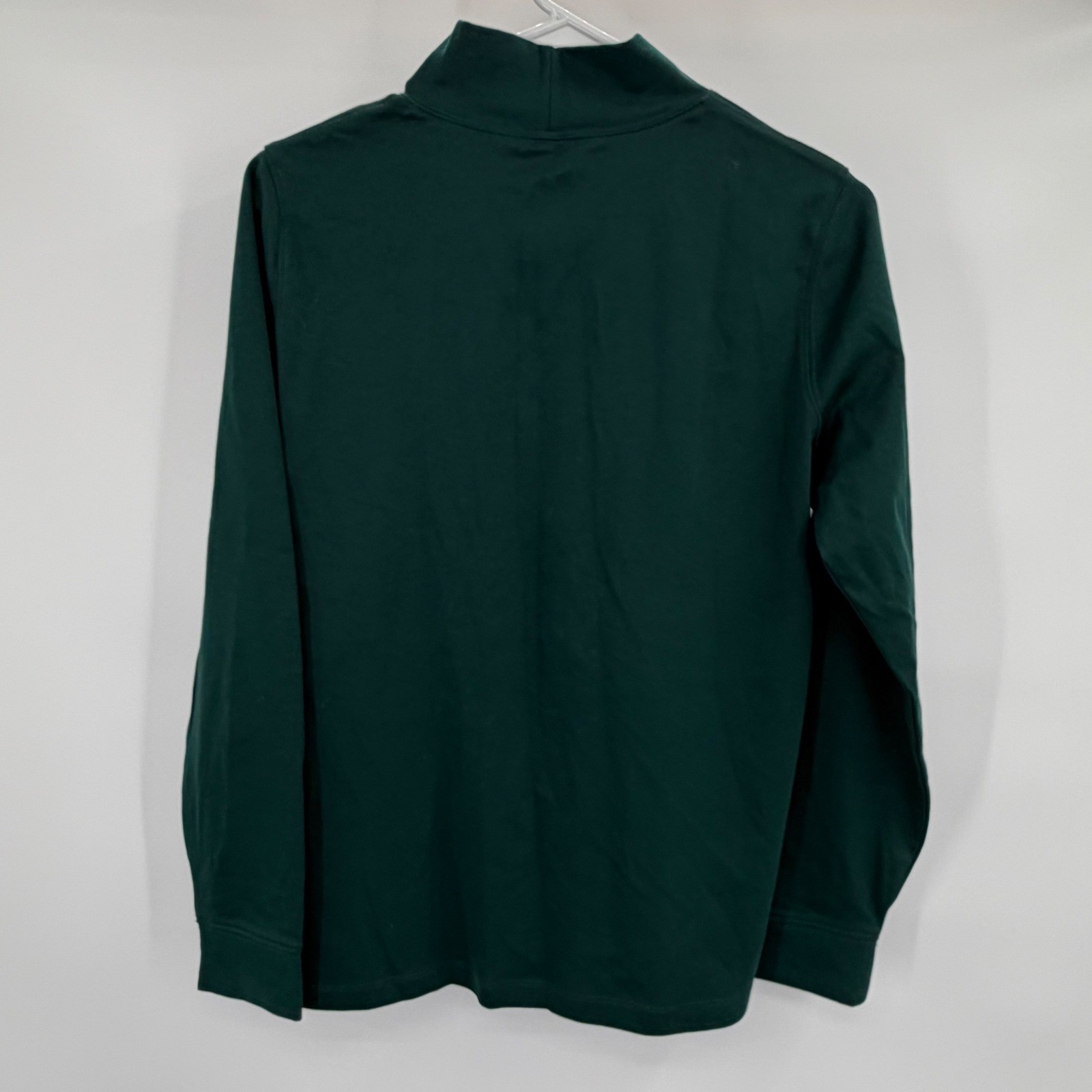 LL Bean Unisex Mock Neck Long Sleeve Shirt Forest Green 100% Cotton S/M