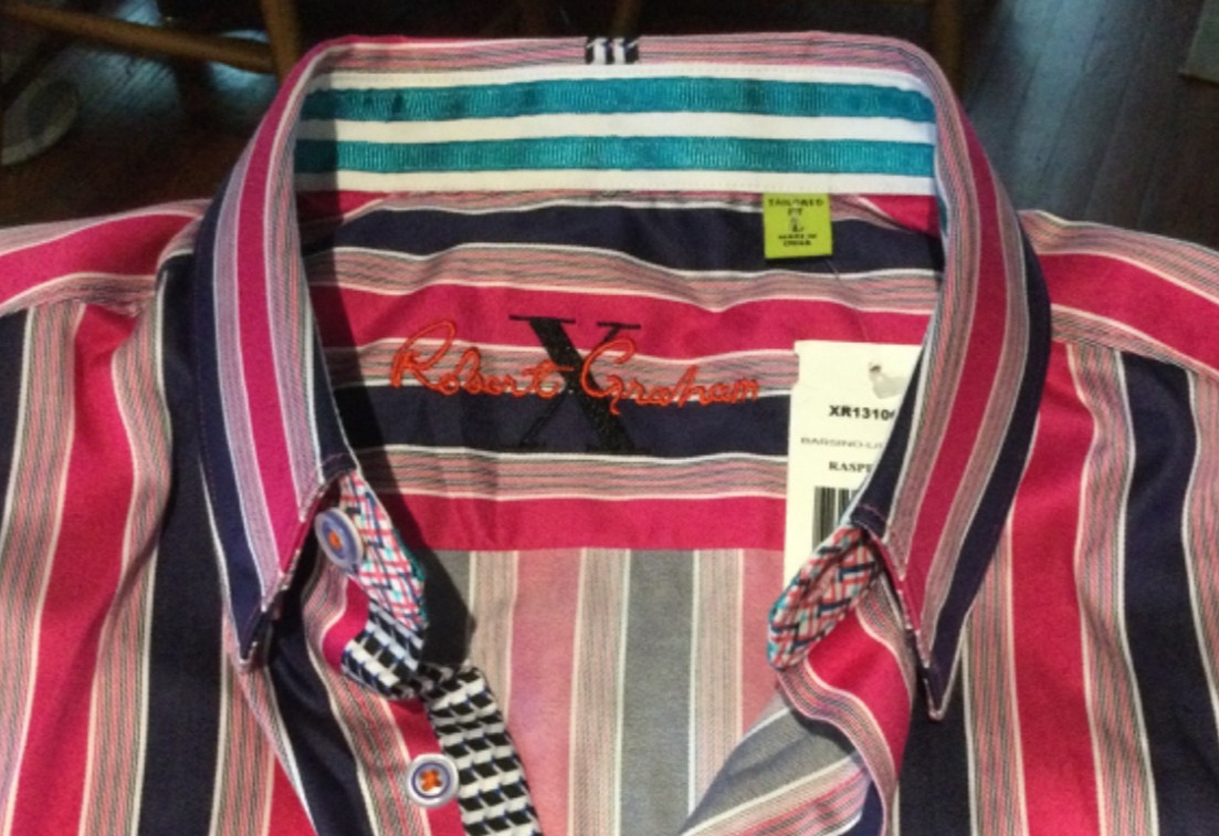 Robert Graham X Collection Tailored Fit Striped raspberry & navy long sleeved