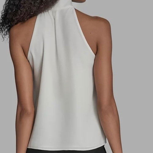 Calvin Klein Womens Top Large White Blouse Halter Tie Neck V Neck Sheer NWOT