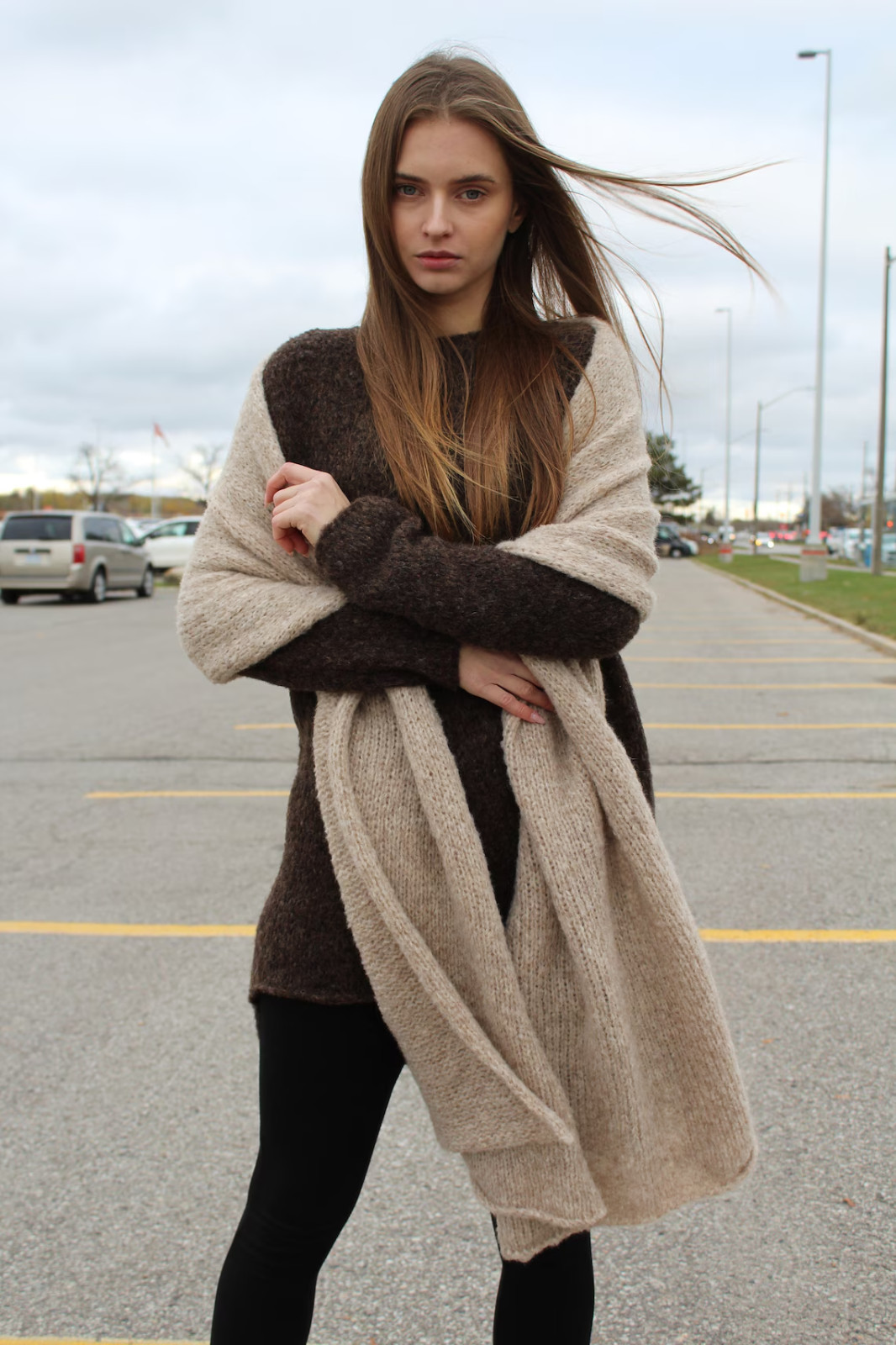Oversized Knit Alpaca Scarf Shawl: Extra Long Merino Wool