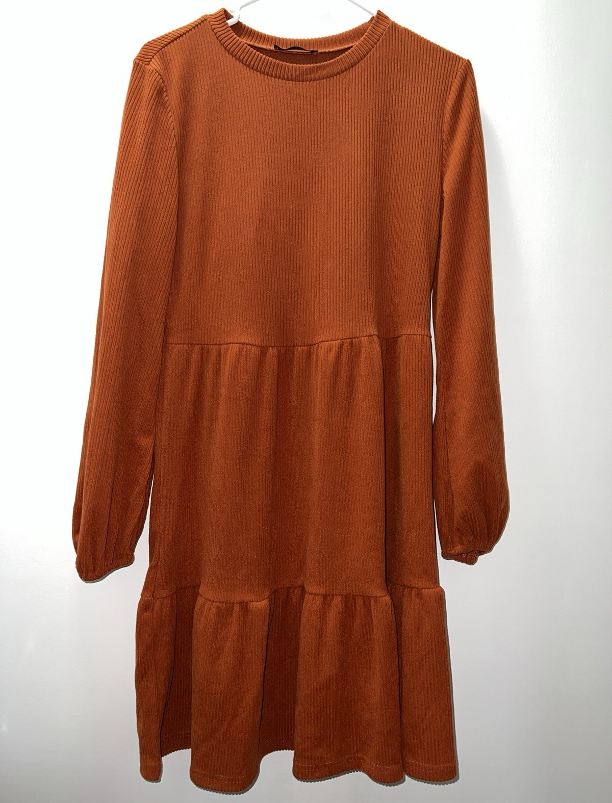 SHEIN Women’s L Burnt Orange Ribbed Knit Long Sleeve Short Dress