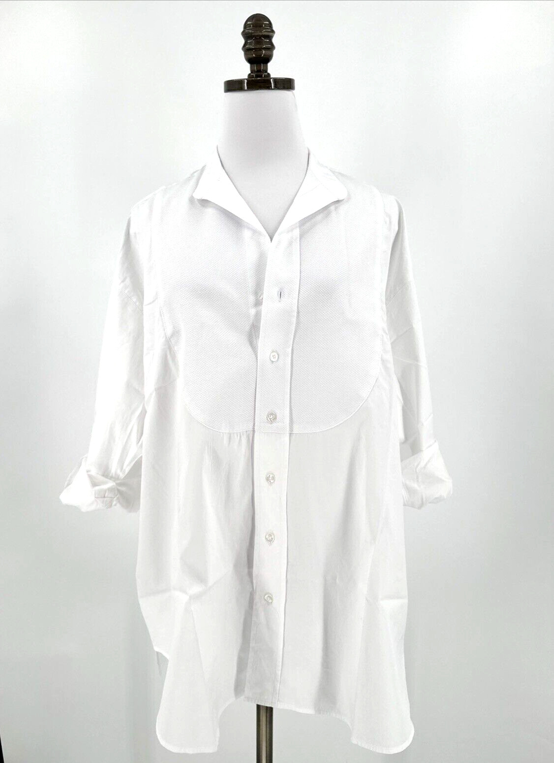 Frank & Eileen Italian Victoria Tuxedo Shirt Womens White SuperLuxe Sz L