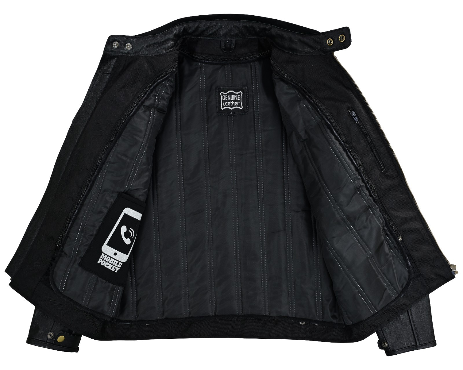 Motorcycle Jacket, Distressed Cowhide Leather, Warm Lining Front zipper
