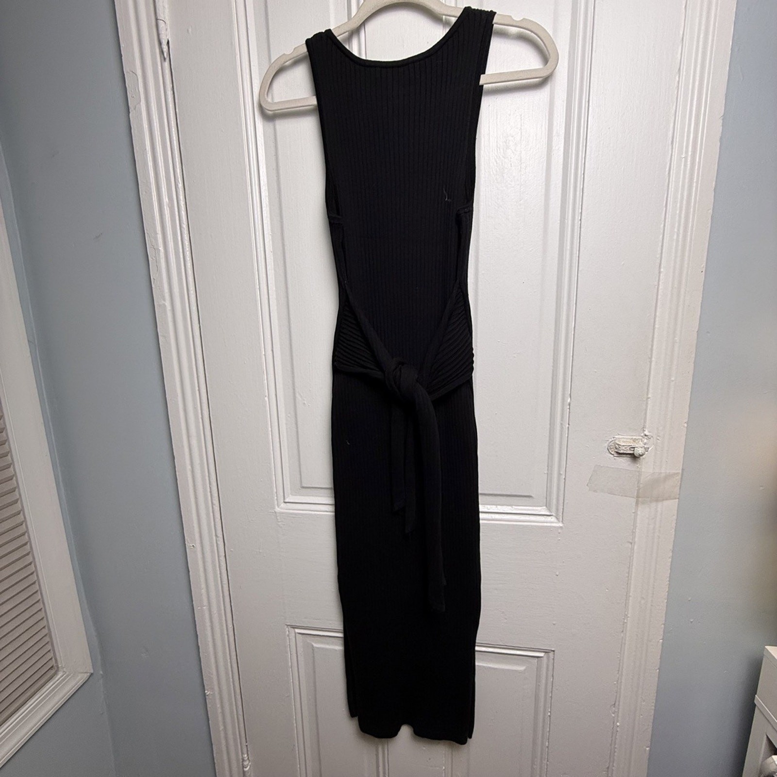 GOOD AMERICAN Black Rib Knit Deep-V Sleeveless Midi Dress Size Small Stretch