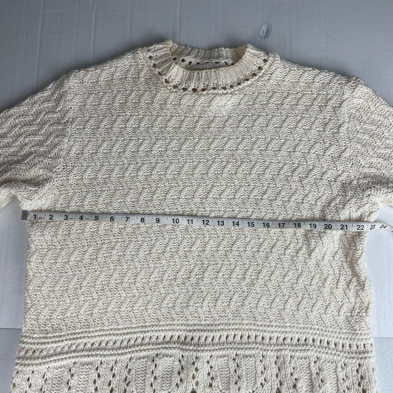 Coldwater Creek Cream Fisherman Knit Sweater Cotton Blend Crew Neck Large
