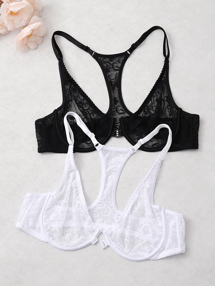 2pcs Front Closure Bra Women Bras Lace Racer Back Plunge Brassiere Sexy Lingerie