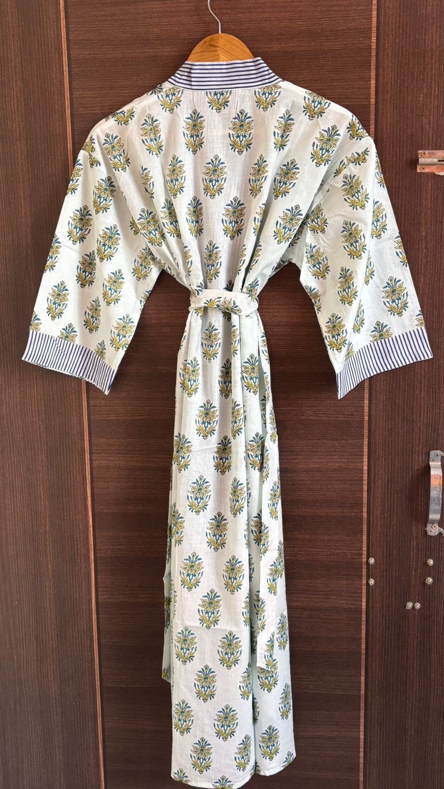 Women’s Cotton Floral Kimono Robe Long White Bathrobe Belted Lounge Wear Spa