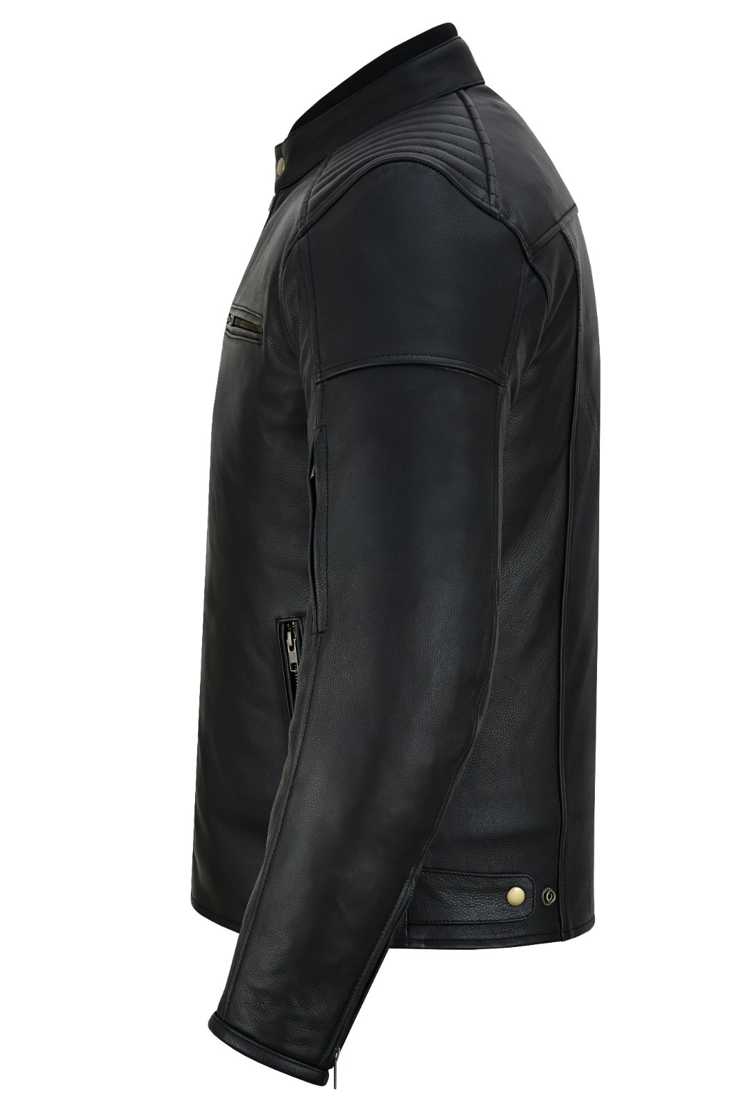 Motorcycle Jacket, Distressed Cowhide Leather, Warm Lining Front zipper