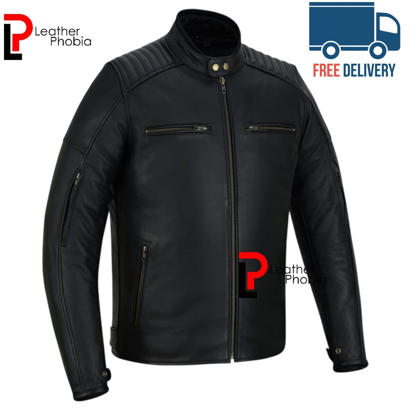 Motorcycle Jacket, Distressed Cowhide Leather, Warm Lining Front zipper
