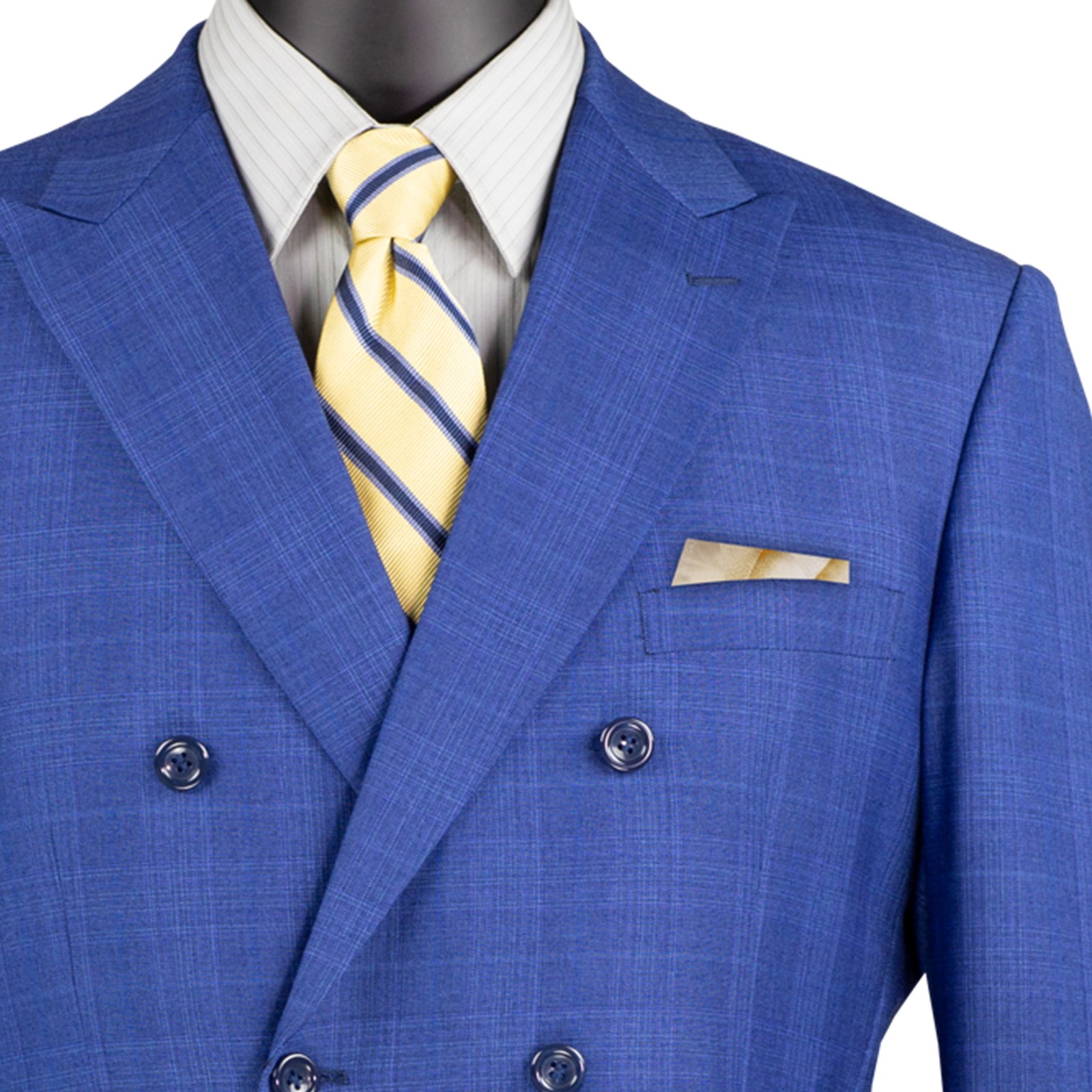 VINCI Men’s Blue Glen Plaid Double Breasted 6 Button Classic Fit Suit NEW
