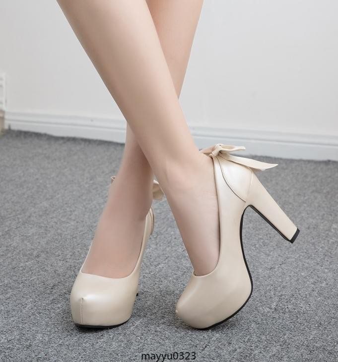 Women’s Bowknot Platform Casual Party Block High Heel Pumps Shoes Oversize 2026